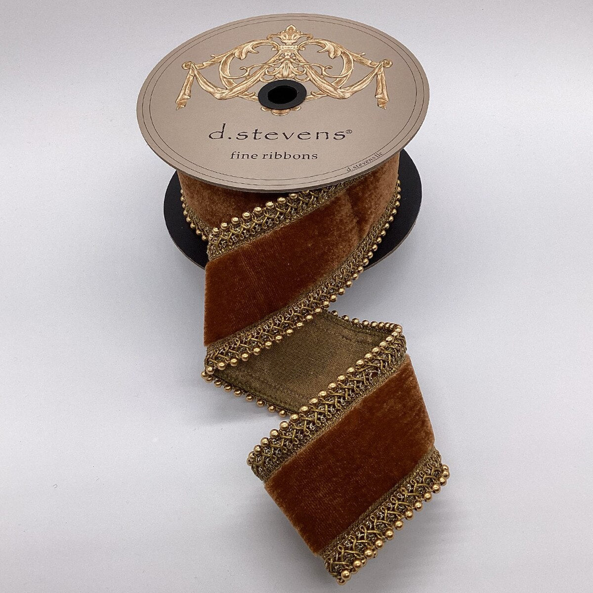 Velvet Bead Trim Ribbon in Antique Gold 2.5" x 5 Yds
