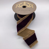 Aubergine Velvet Ribbon with Antique Gold Bead Trim 2.5