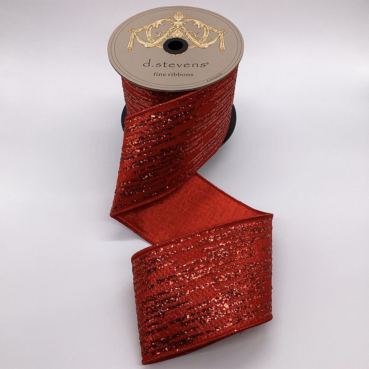 Red Metallic Dupion Glitter Stripes Ribbon 4 Inch x 10 Yds