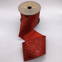 Red Metallic Dupion Glitter Stripes Ribbon 4 Inch x 10 Yds