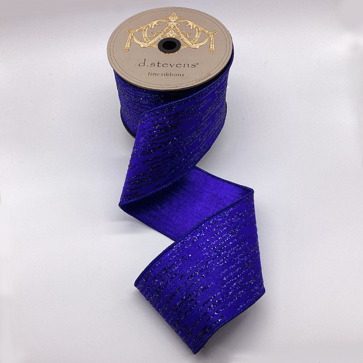 Royal Blue Metallic Dupion Glitter Stripes Ribbon 4" x 10 Yds