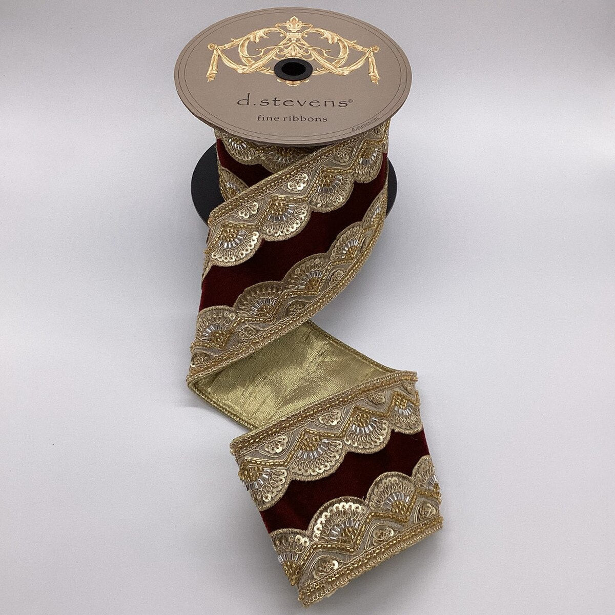 Sequin Bullion Fan Trim Burgundy Ribbon 4" x 5 Yds