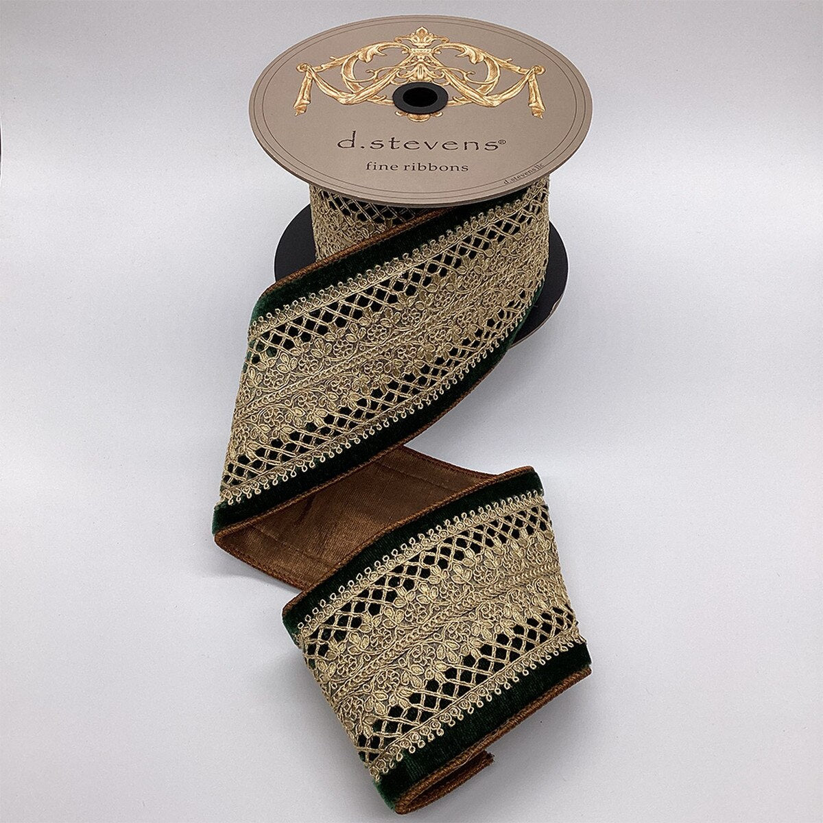 Dark Green Velvet Gold Baroness Center Trim Ribbon 4" x 5 Yds