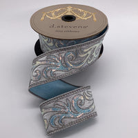 Iridescent Sequin Scroll Silver Ribbon 2 Inch x 10 Yards