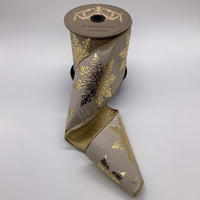 Linen Ribbon with Gold Foil Snowflakes 4 Inch x 10 Yds