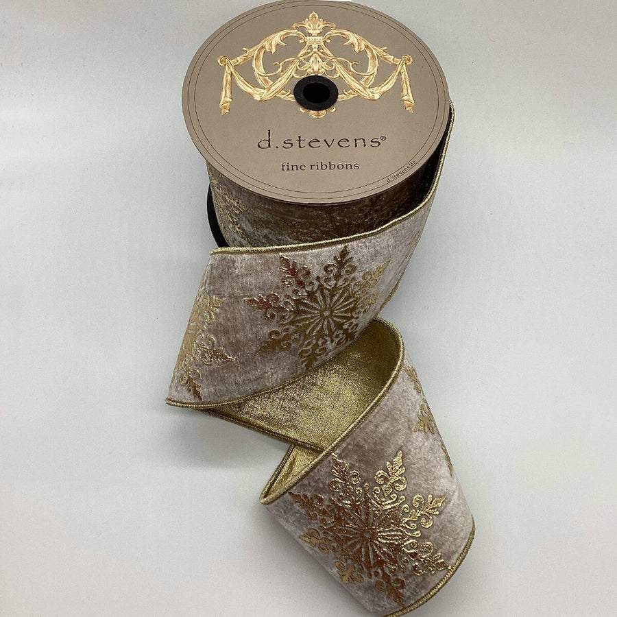 Snowflake Velvet Gold Foil Ribbon 4 Inch X 10 Yards - (2) Rolls