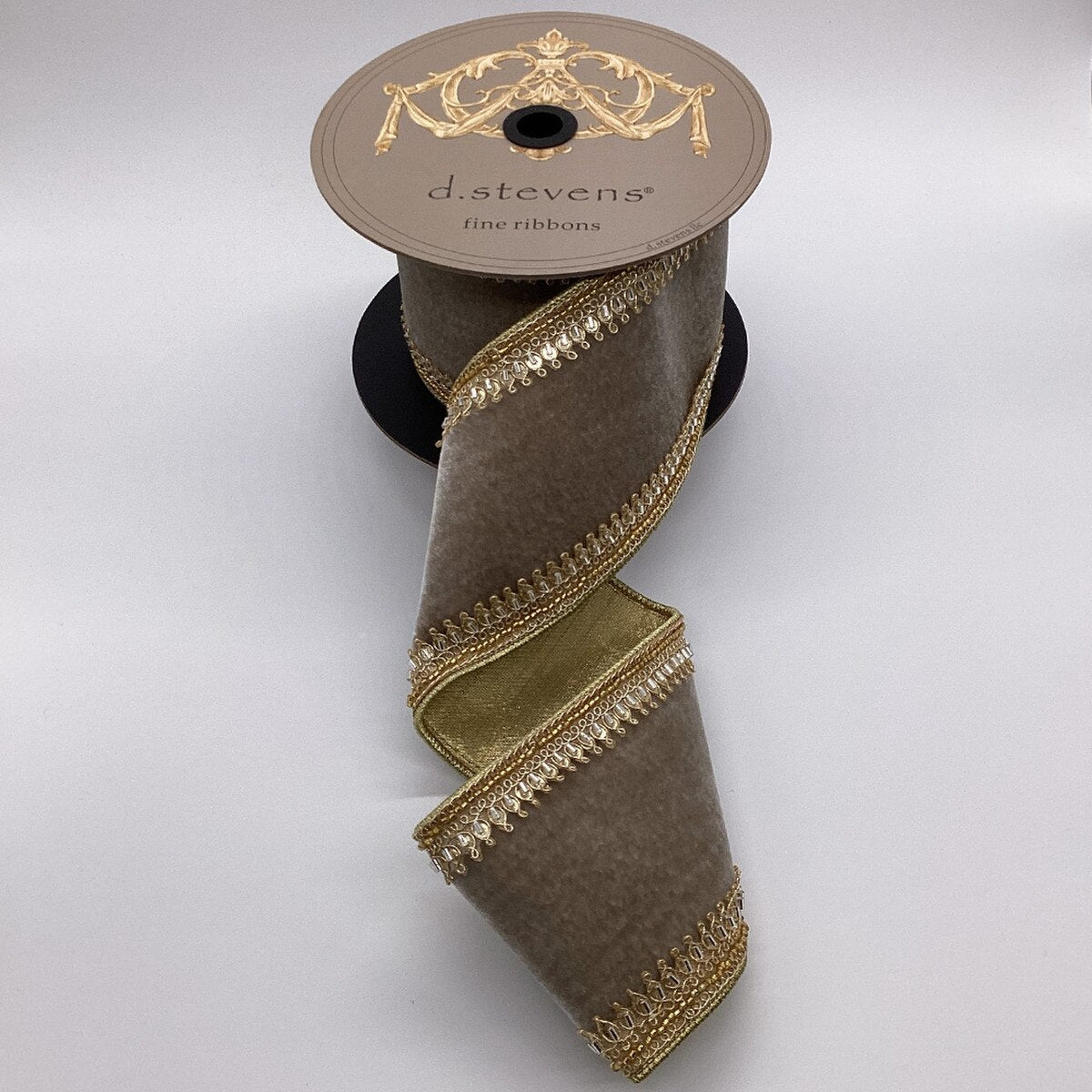 Sequin Bead Velvet Ribbon Light Gold 4" x 5 Yds