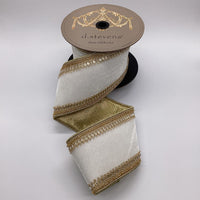 Winter White Velvet Ribbon with Light Gold Sequin Beads