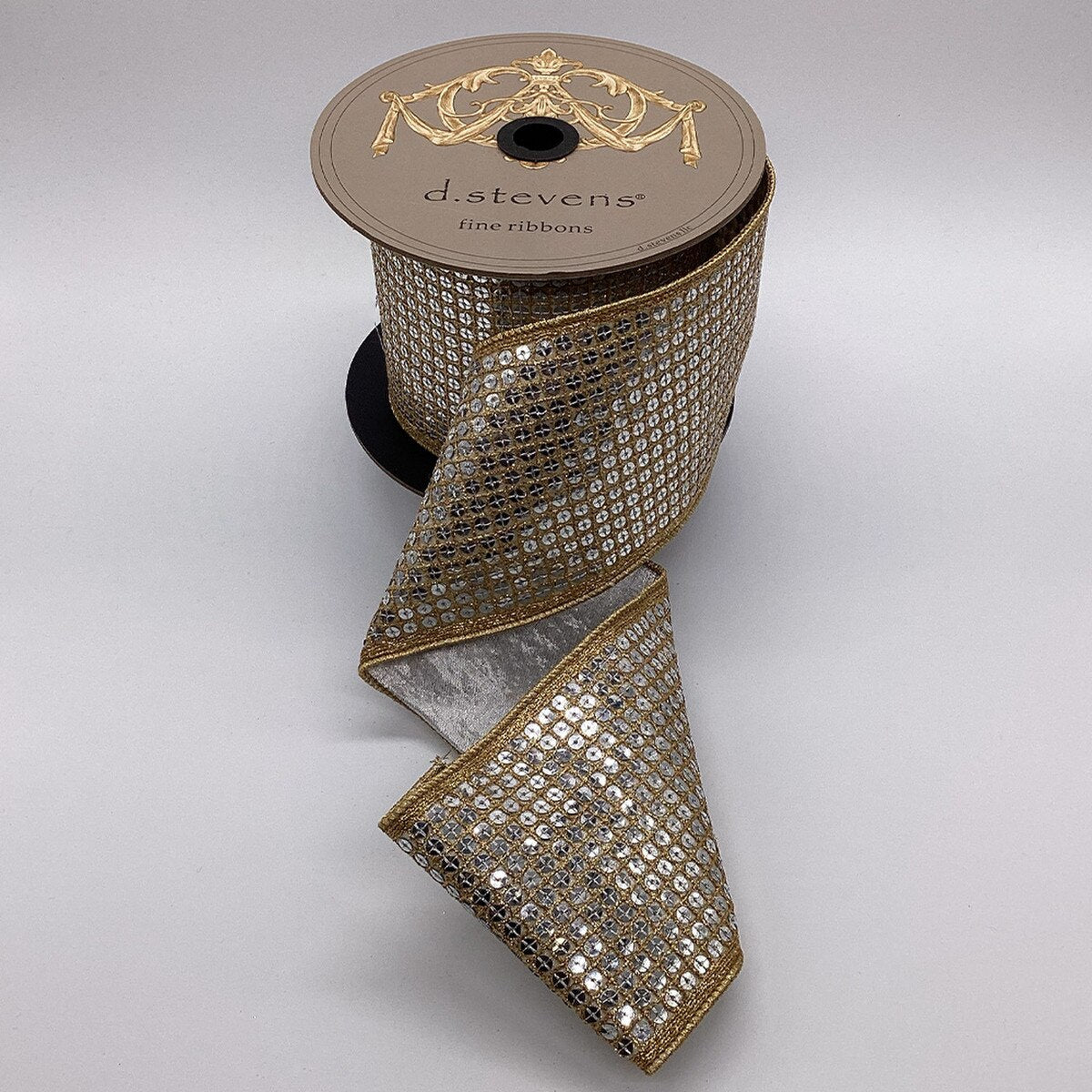 Metallic Silver Sequins Gold Ribbon 4 Inch x 10 Yards