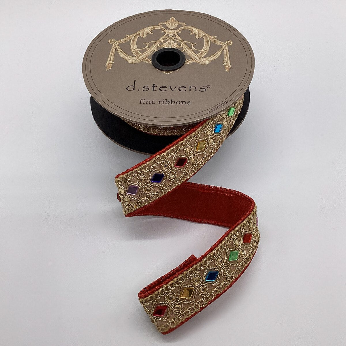 Harlequin Mirror Trim Red Ribbon Metallic Dupion 1" x 5 Yds