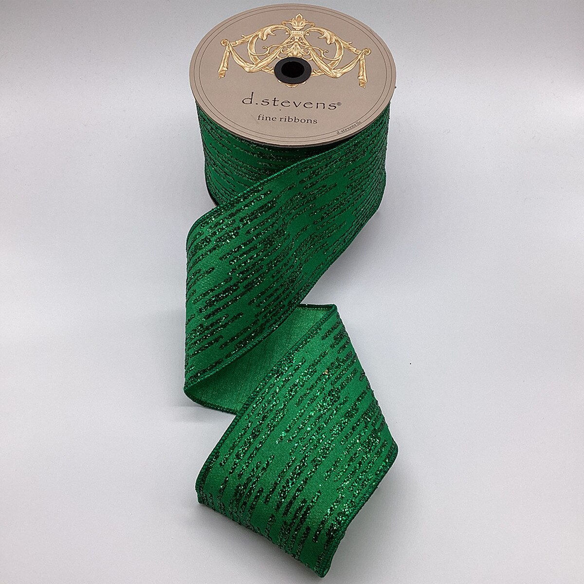 Green Metallic Dupion Glitter Stripes Ribbon 4" x 10 Yds