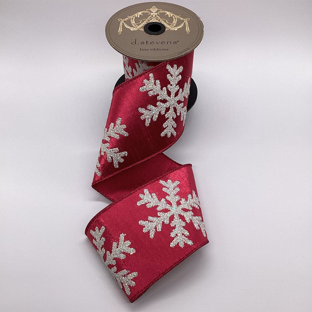 Hot Pink Metallic Dupion Glitter Snowflake Ribbon 4" x 5 Yds