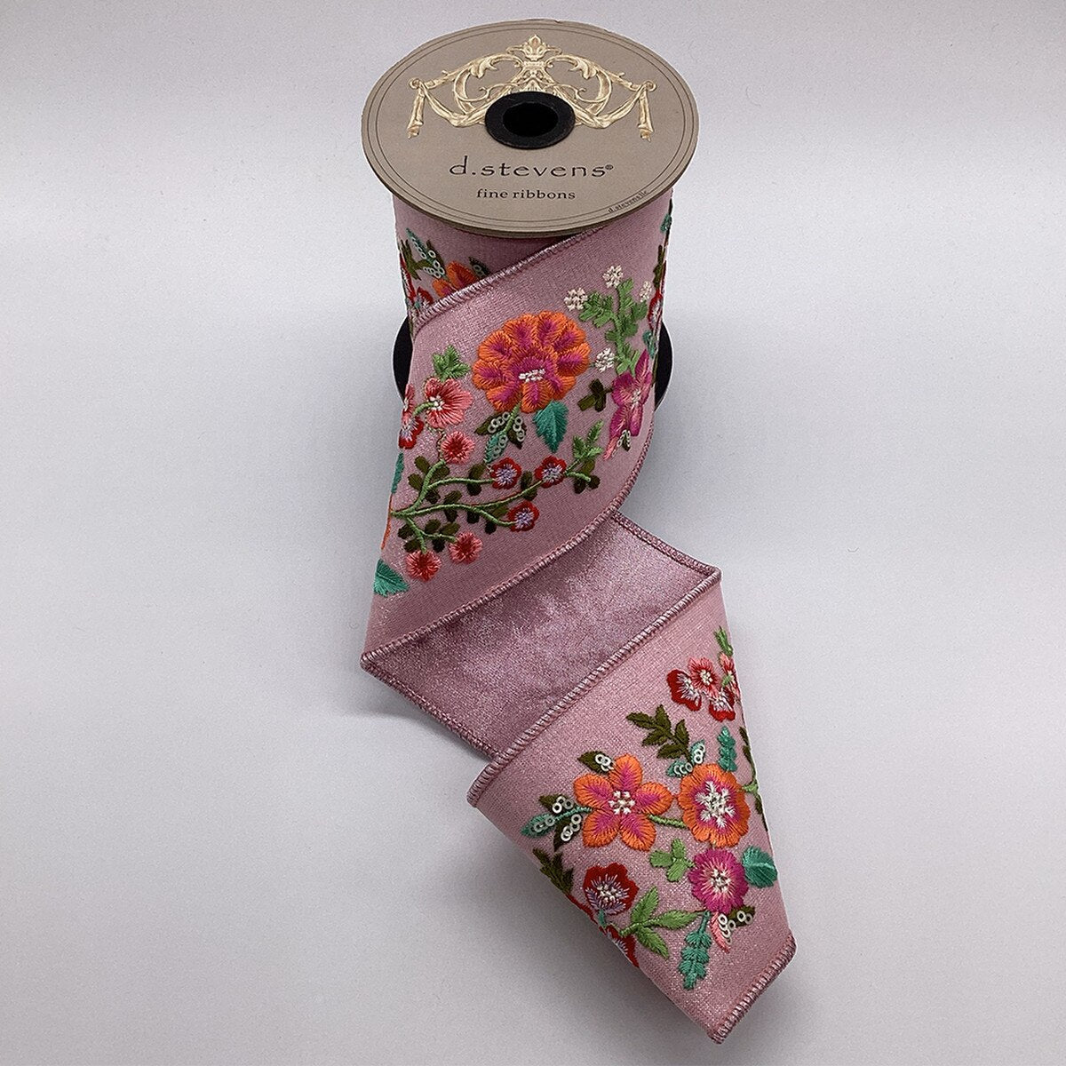 Metallic Dupion Ribbon Pink Orange Embroidery 4" x 5 Yds