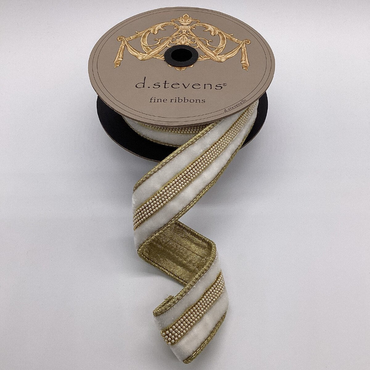 Winter White Velvet Ribbon with Small Pearl Center Trim