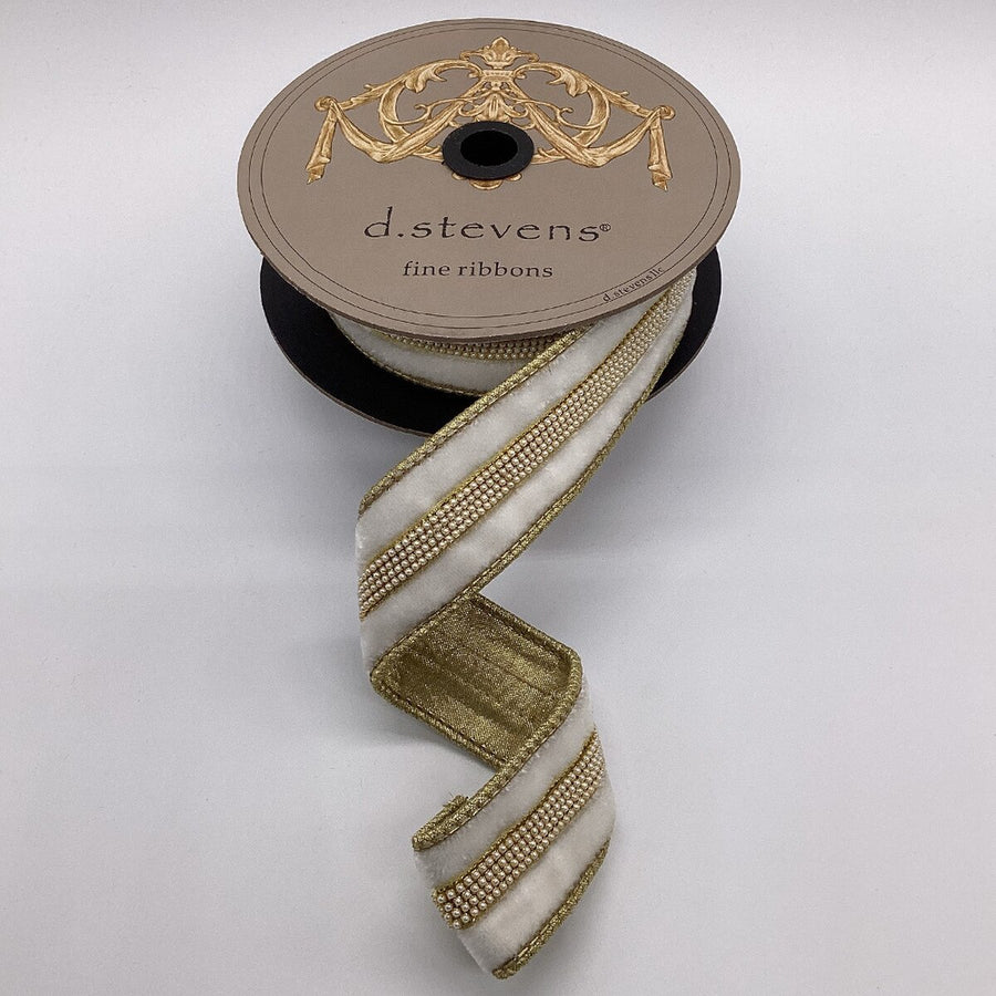 Winter White Velvet Ribbon with Small Pearl Center Trim