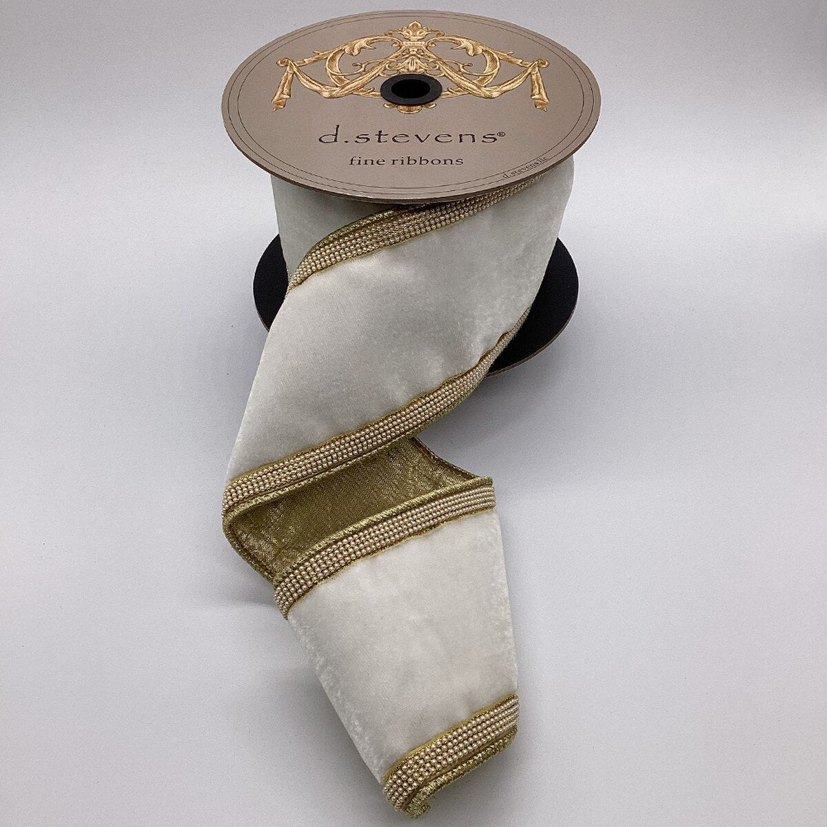 Winter White Velvet Ribbon with Small Pearl Trim 4" x 5 Yds