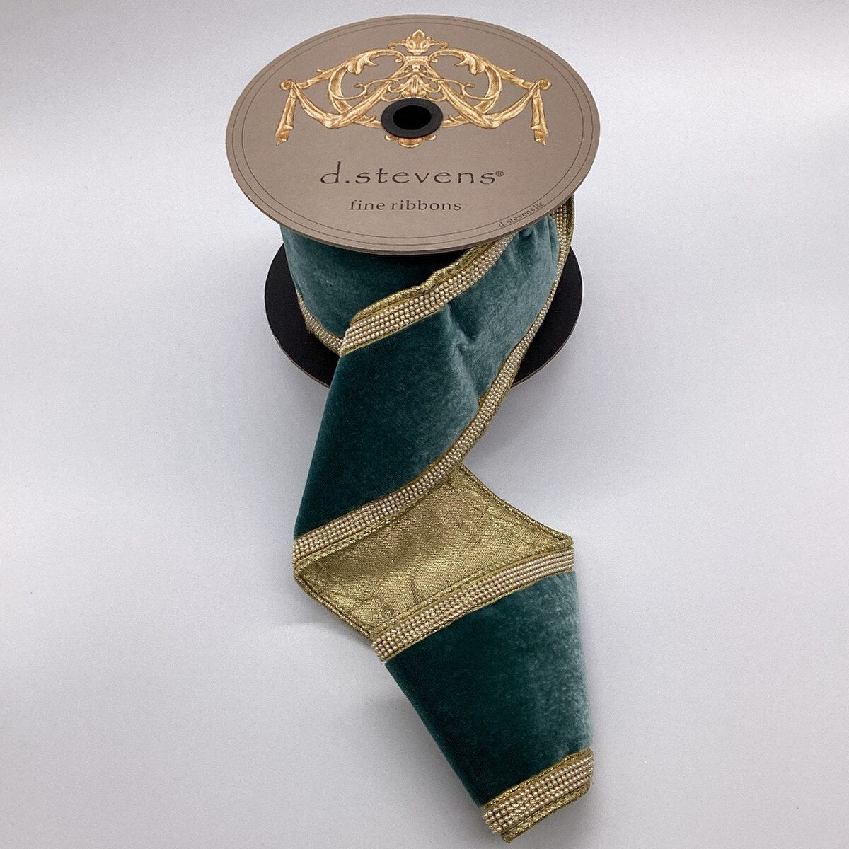 Celadon Velvet Ribbon with Small Pearl Side Trim 4" x 5 Yds