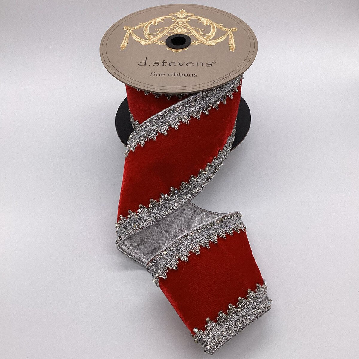 Crystal Trim Velvet Ribbon Red 4 Inch by 5 Yards