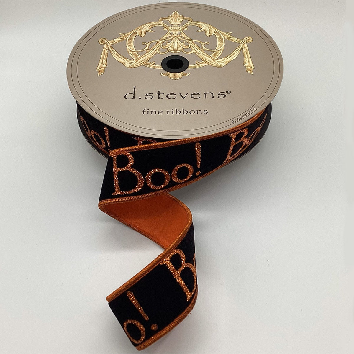 Boo Velvet Orange Glitter Ribbon 1.5 Inch x 10 Yards