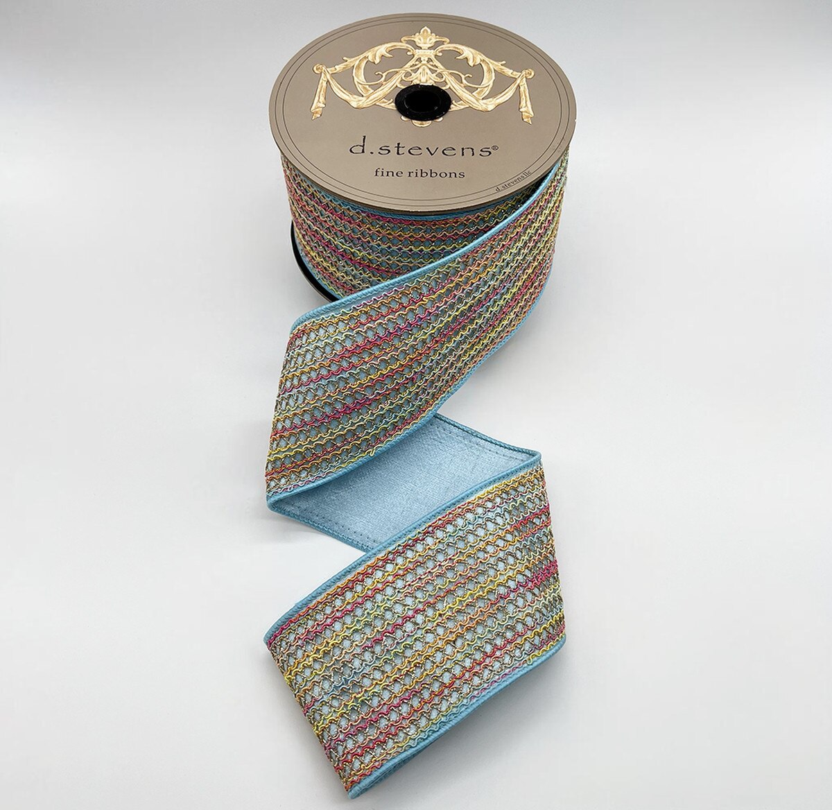 Light Blue Metallic Spring Lace Dupion Ribbon 3" x 10 Yds
