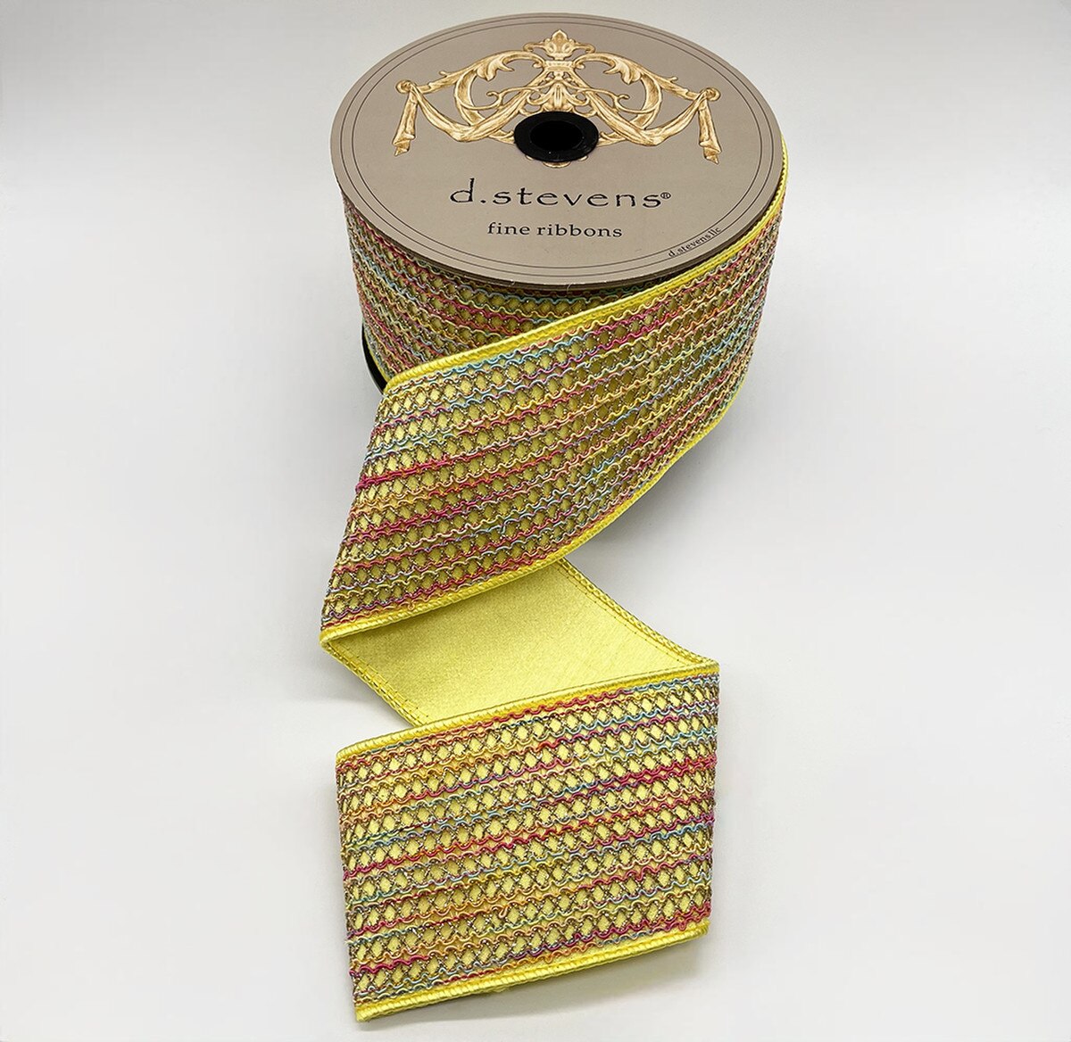 Yellow Metallic Spring Lace Dupion Ribbon 3 Inch x 10 Yds