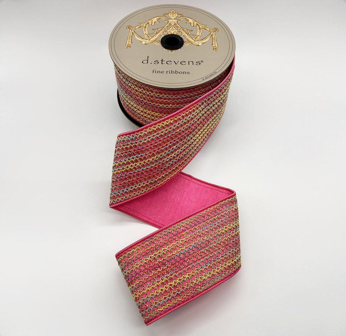 Pink Metallic Spring Lace Dupion Ribbon 3" x 10 Yds