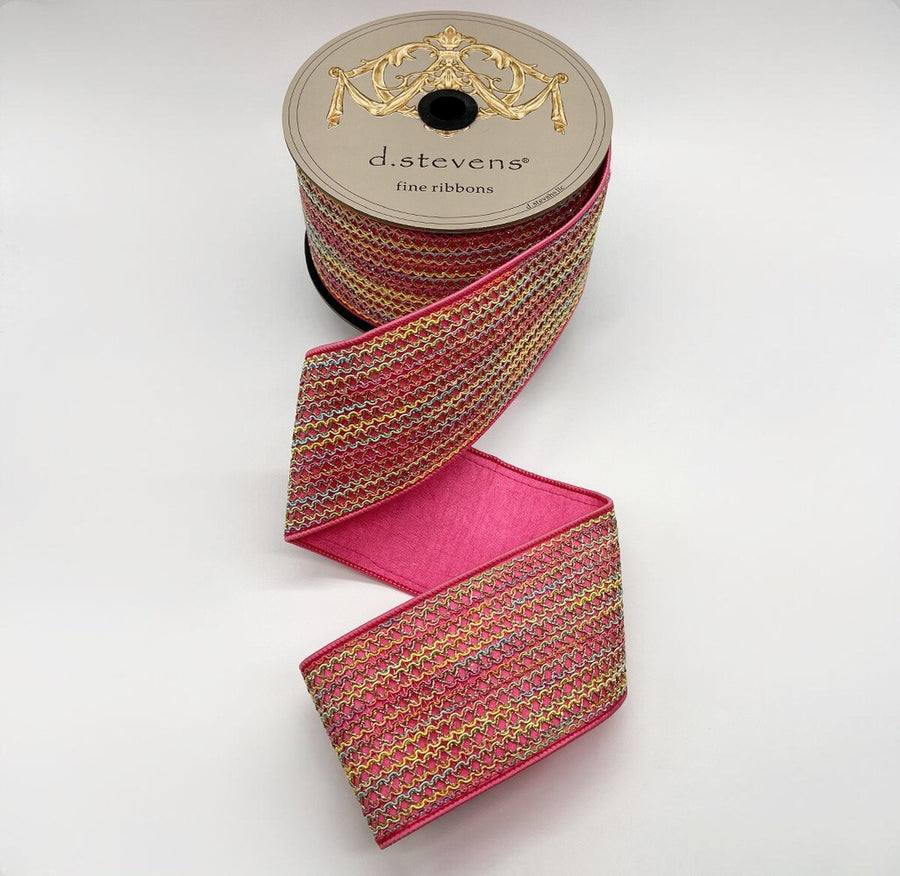 Pink Metallic Spring Lace Dupion Ribbon 3" X 10 Yds