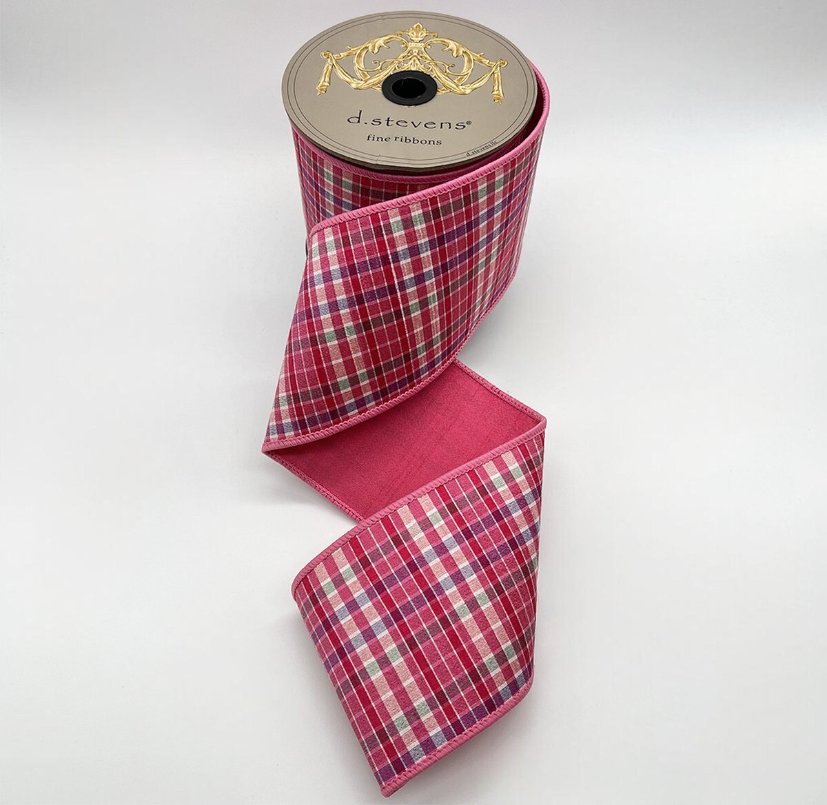 Plaid Pink Dupion Camellia Ribbon 4" x 10 Yds