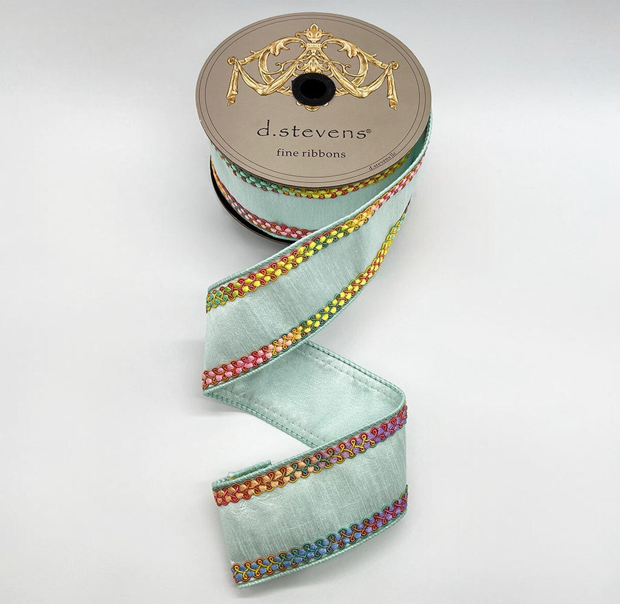 Light Blue Dupion Ribbon 2.5 Inch Braid 10 Yards