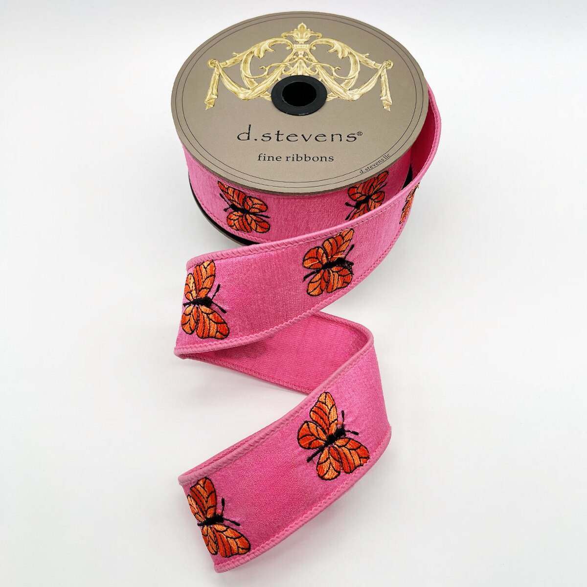 Two-Tone Orange Butterflies Hot Pink Ribbon 1.5" x 10 Yds