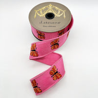 Two-Tone Orange Butterflies Hot Pink Ribbon 1.5