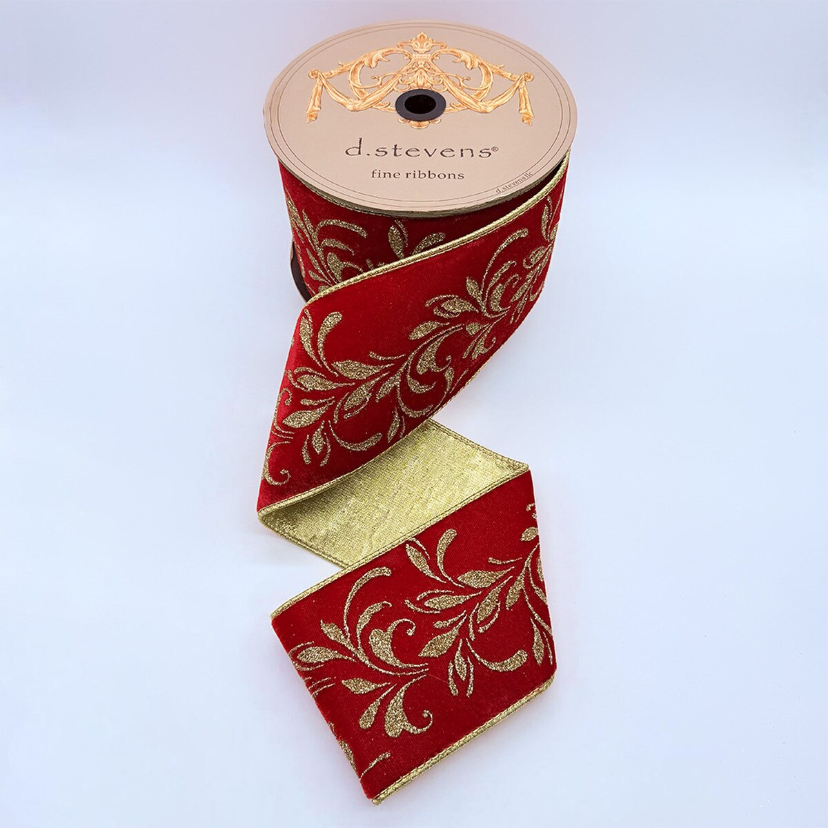 Glitter Red Ribbon Velvet Gold Angel'S Trumpet 4" x 10 Yds