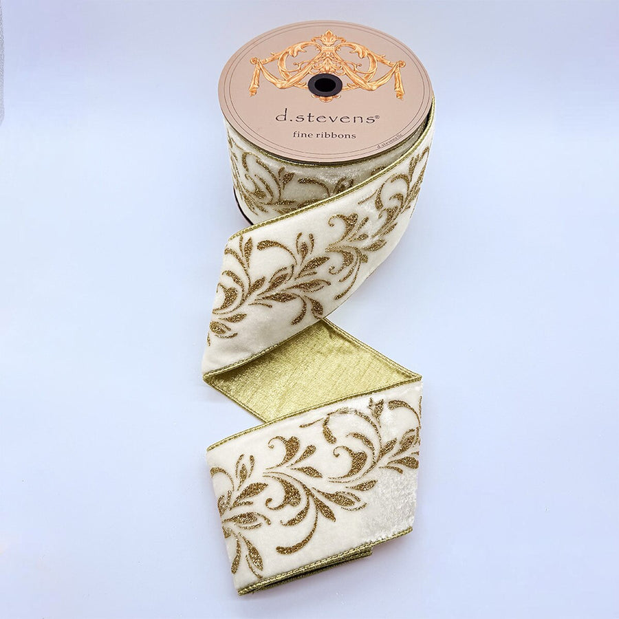 Winter White Velvet Gold Angel'S Trumpet Glitter Ribbon
