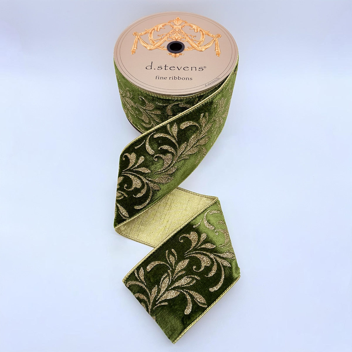 Moss Green Velvet Gold Angel'S Trumpet Glitter Ribbon 4" x 10 Yds