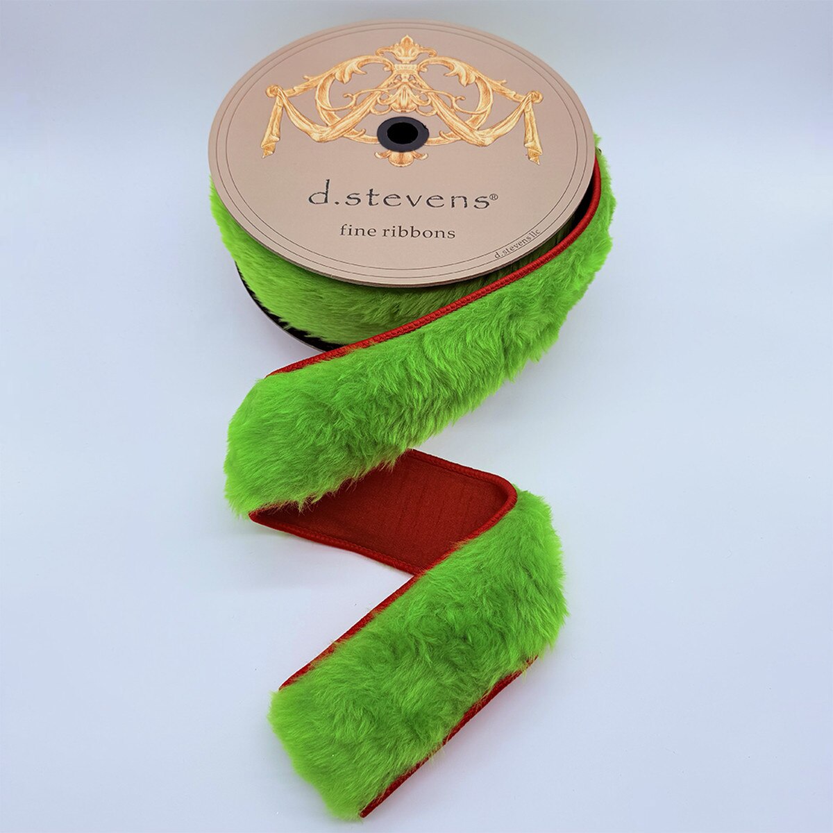 Bright Green Ribbon on Fur Red Dupion 2.5" x 10 Yds
