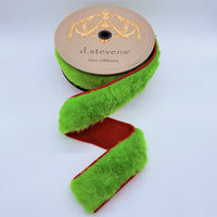 Bright Green Ribbon on Fur Red Dupion 2.5