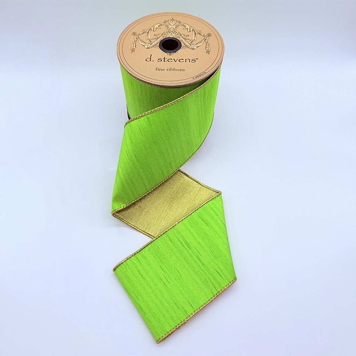 Metallic Gold Back Lime Ribbon 4 Inch x 10 Yards