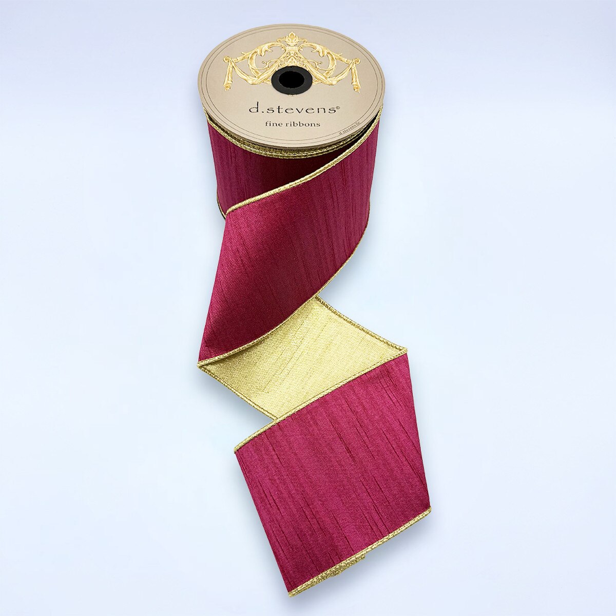 Metallic Gold Slub Dupion Back Wine Ribbon 4" x 10 Yds