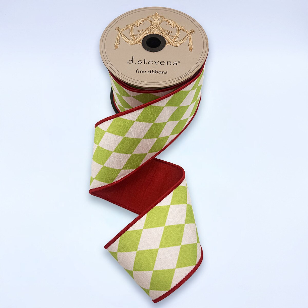 Dupion Ribbon Lime Green White 3 Inch x 10 Yards