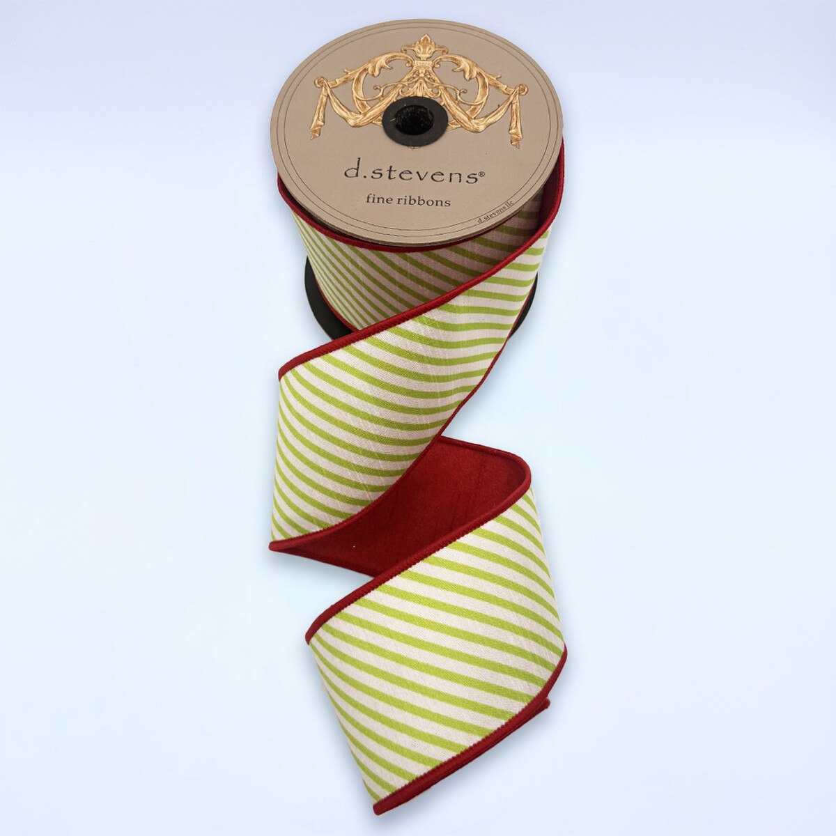 Dupion Ribbon Lime Green White Diagonal Stripes 3" x 10 Yds