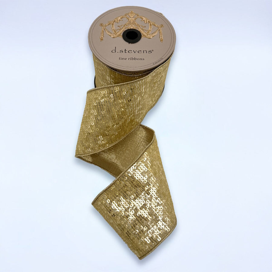 Soft Gold Sequin Shimmer Metallic Ribbon 4" x 10 Yds