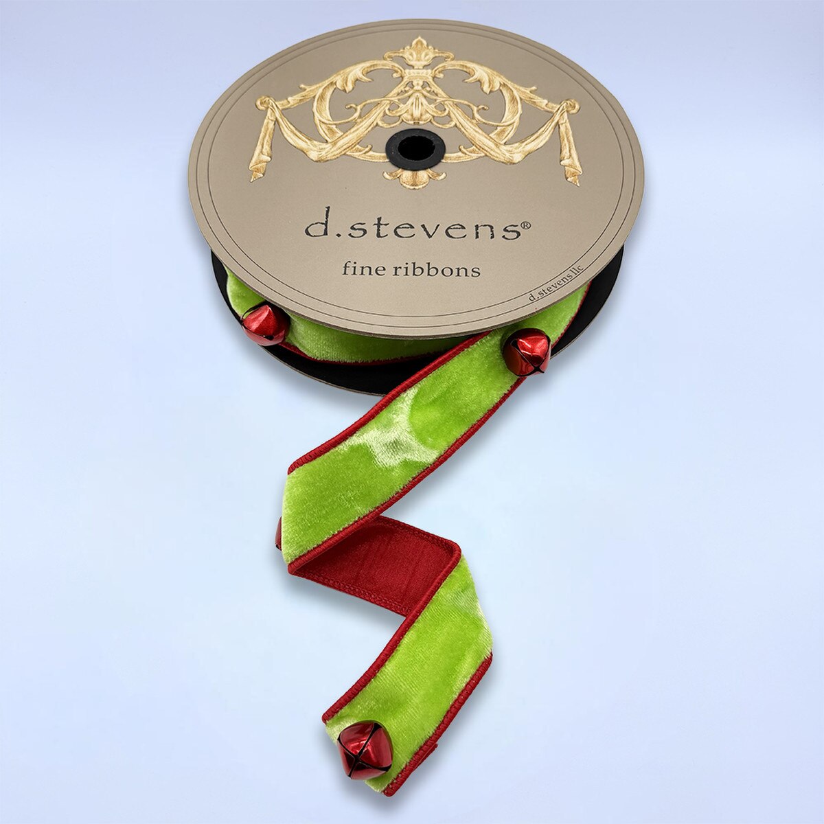 Jingle Bells Velvet Metallic Red with Lime Green Ribbon
