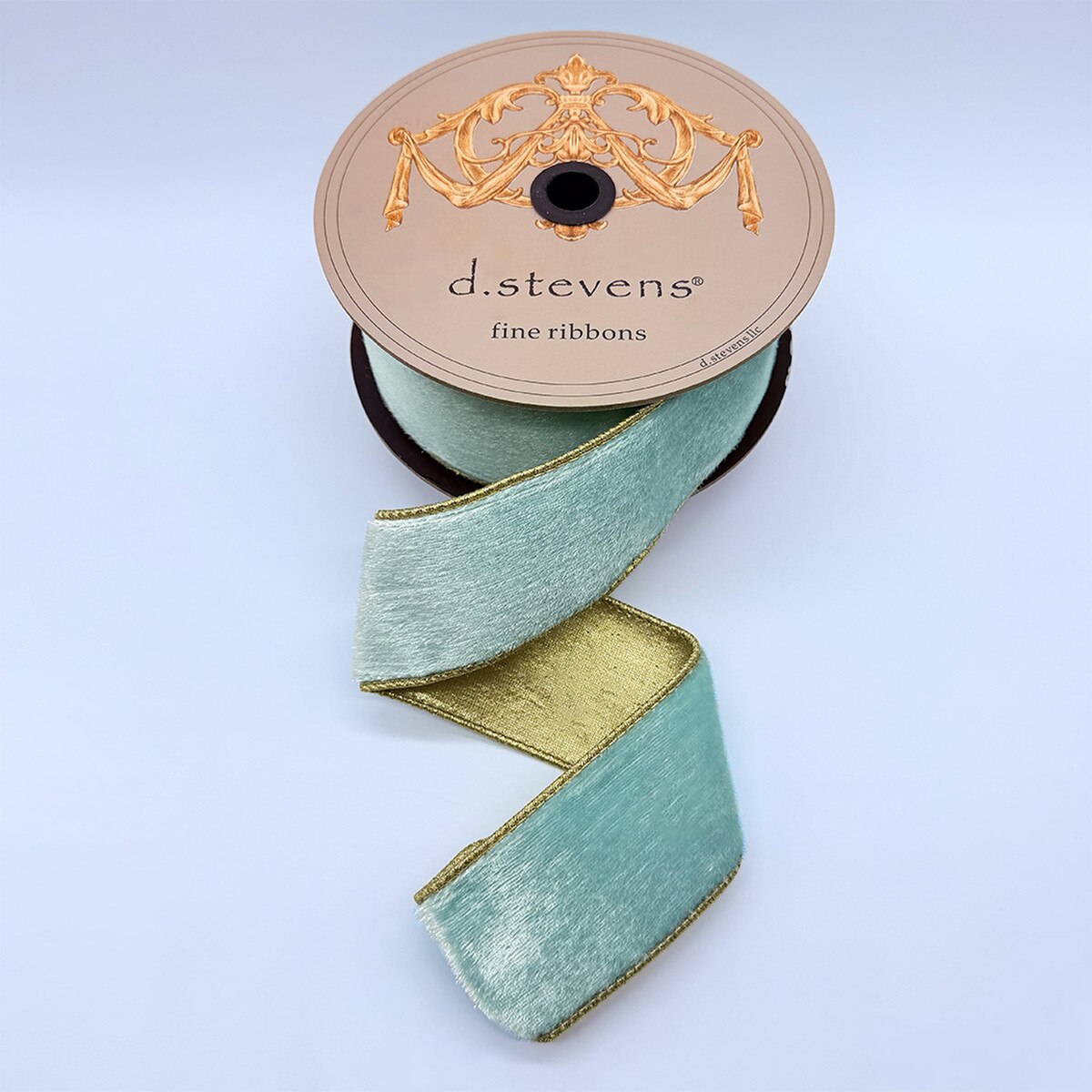 Ocean Blue Ribbon Ice Velvet Metallic Gold Back 2.5" x 10 Yds