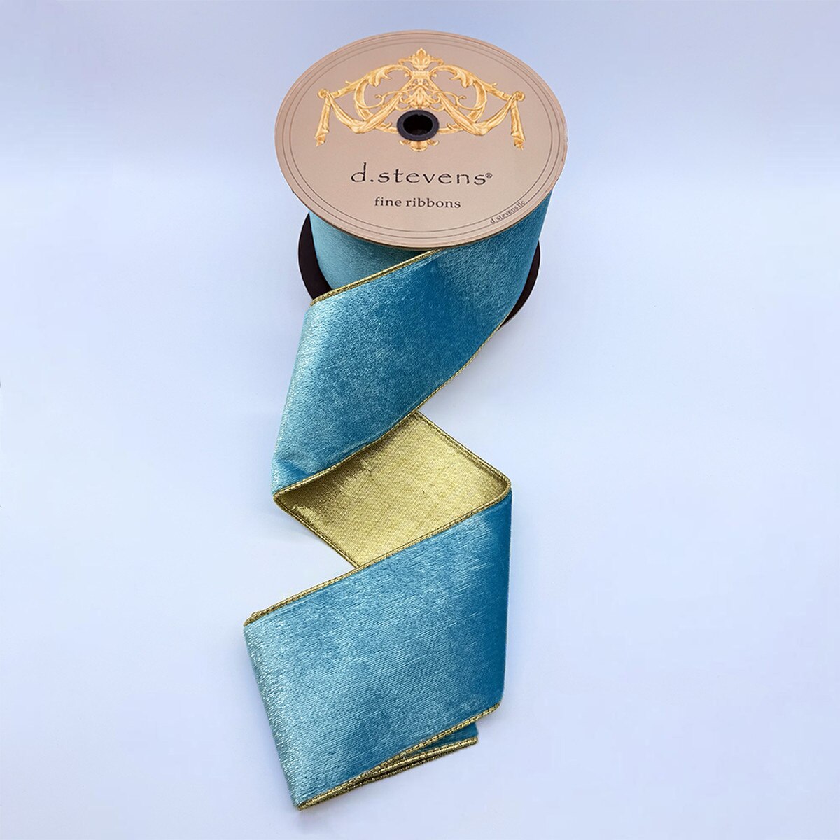 Turquoise Ribbon Ice Velvet Metallic Gold Back 4" x 10 Yds