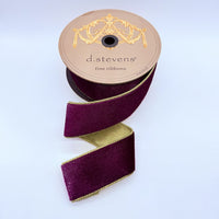 Aubergine Ribbon 2.5 Inch Ice Velvet Metallic Gold Back