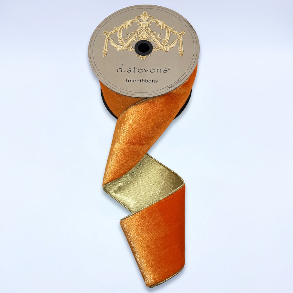 Orange Ribbon Ice Velvet Metallic Gold 4 Inch x 10 Yards