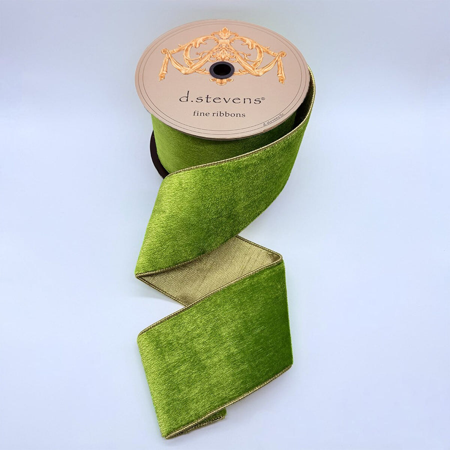 Lime Ice Velvet Metallic Gold Back Ribbon 4 Inch x 10 Yards