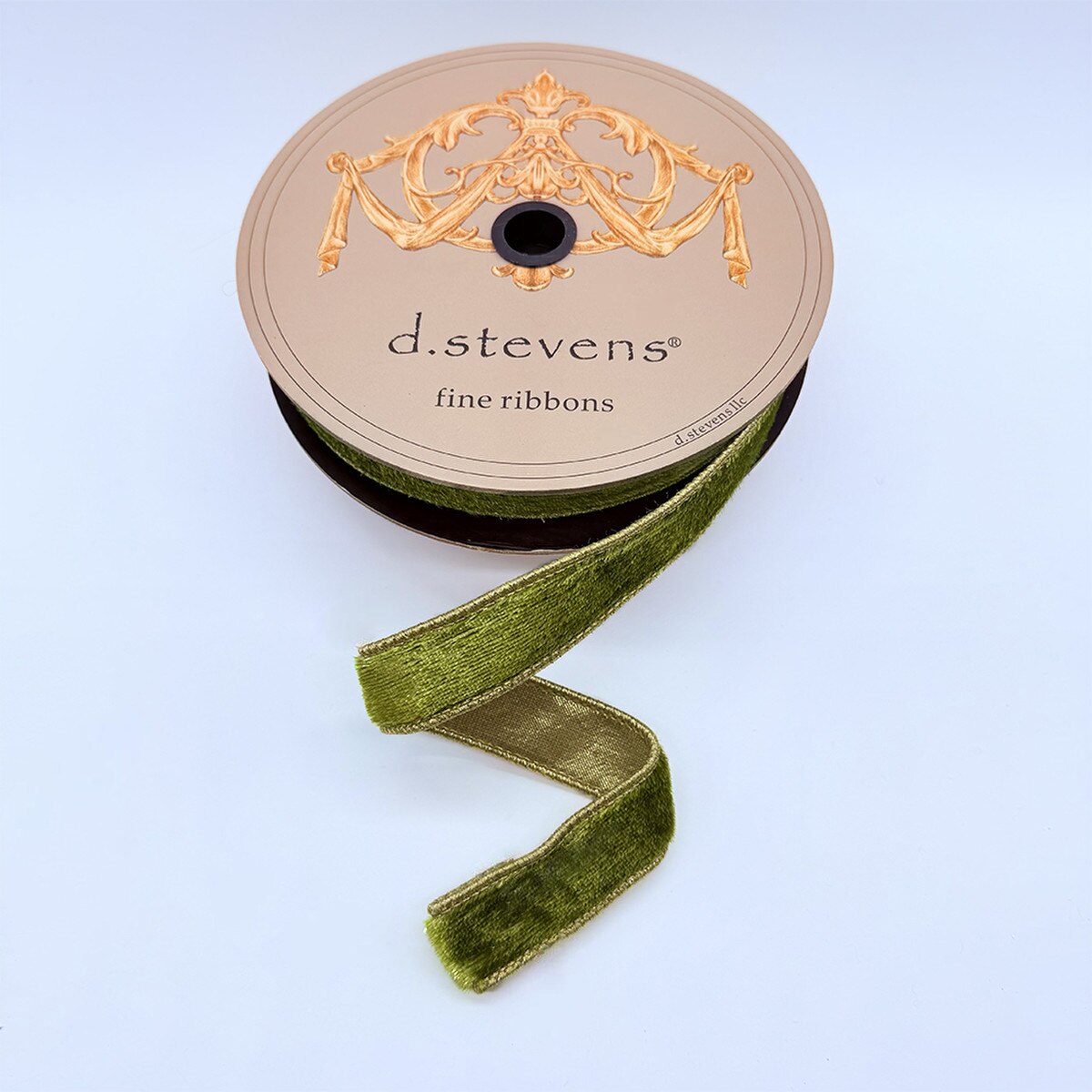 Olive Ribbon 1 Inch Ice Velvet Metallic Gold Back