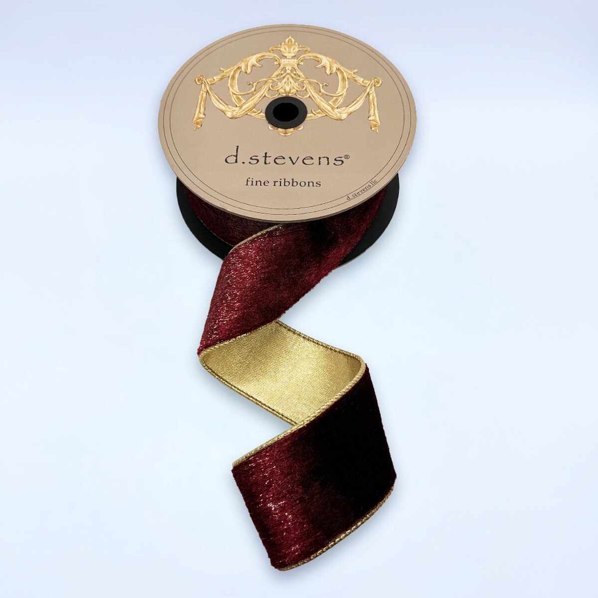 Bordeaux Ribbon Ice Velvet Metallic Gold Back 2.5 Inch x 10 Yds