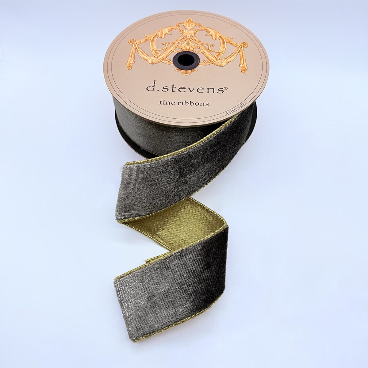 Iron Grey Ribbon 2.5" x 10 Yds Ice Velvet Metallic Gold